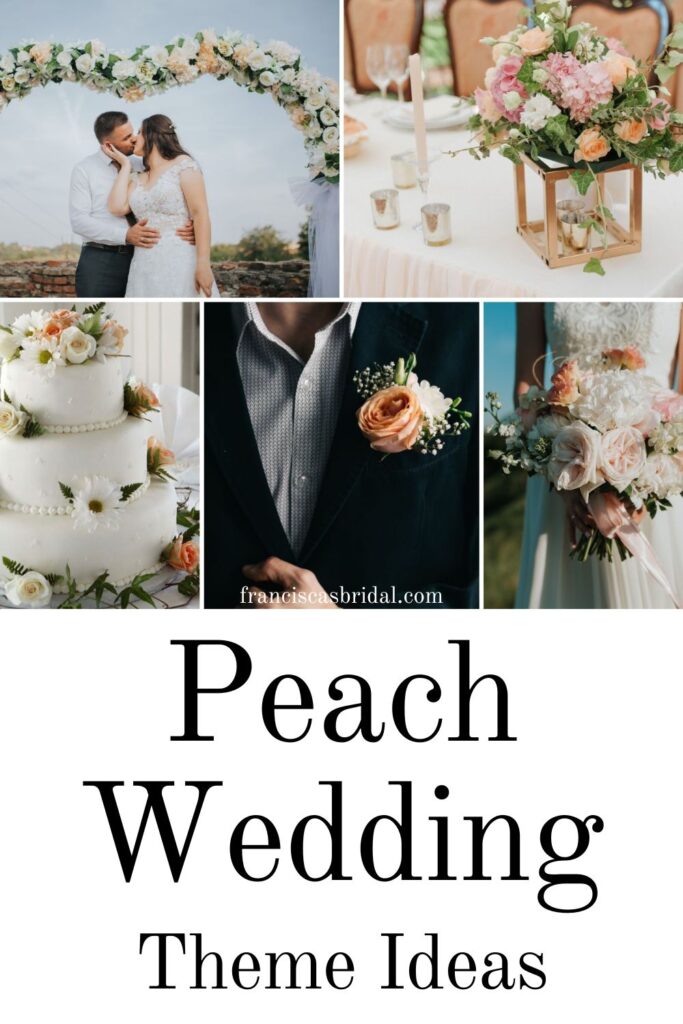 Ideas on your wedding bouquet, bridesmaid dress colors and venue decor when having a peach wedding.
