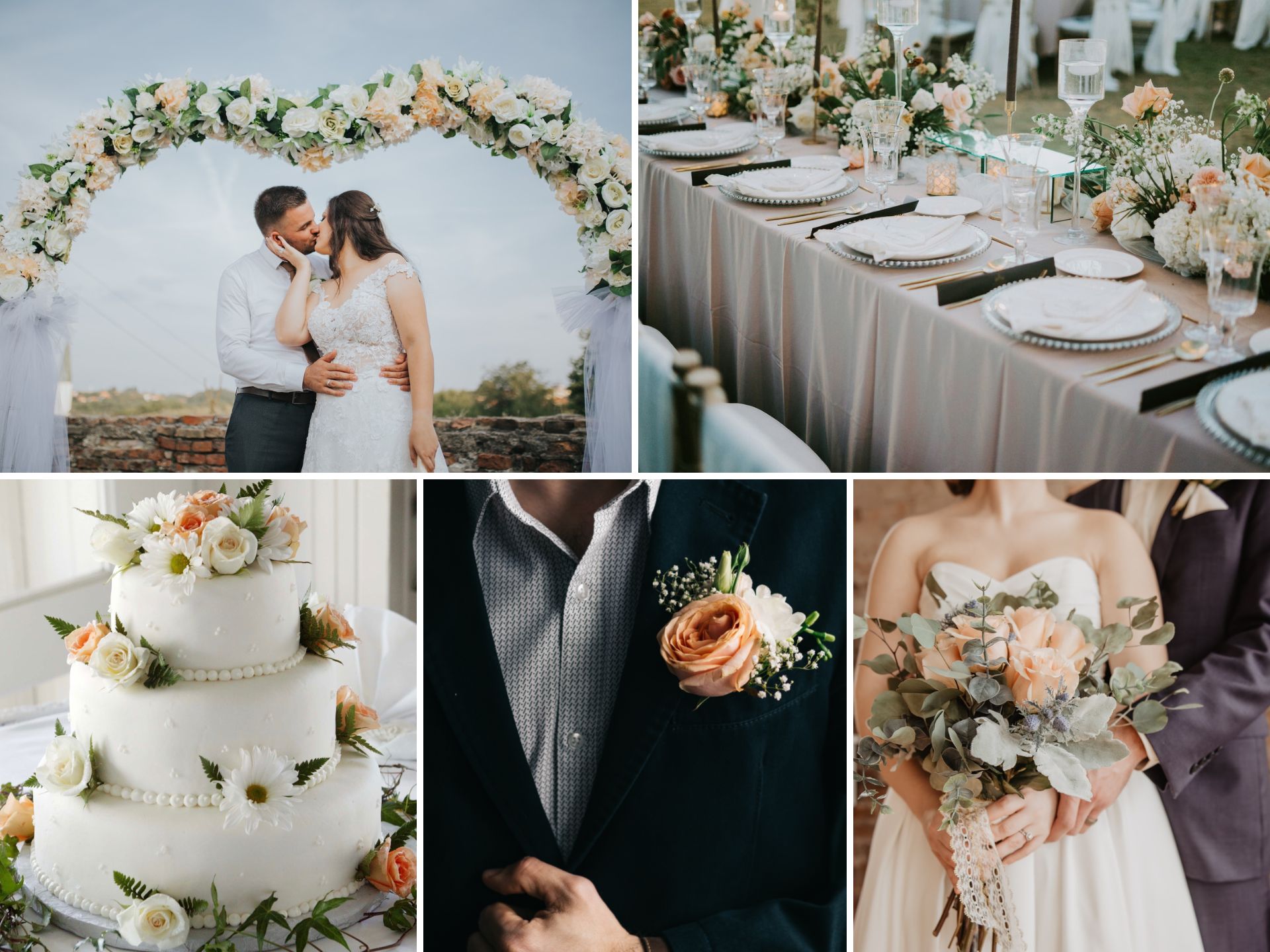 A photo collage with spring wedding color ideas.