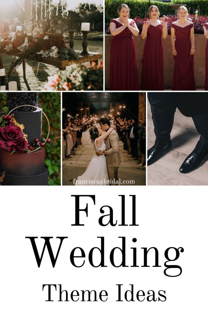 Ideas on your wedding bouquet, bridesmaid dress colors and venue decor when having a fall themed wedding.