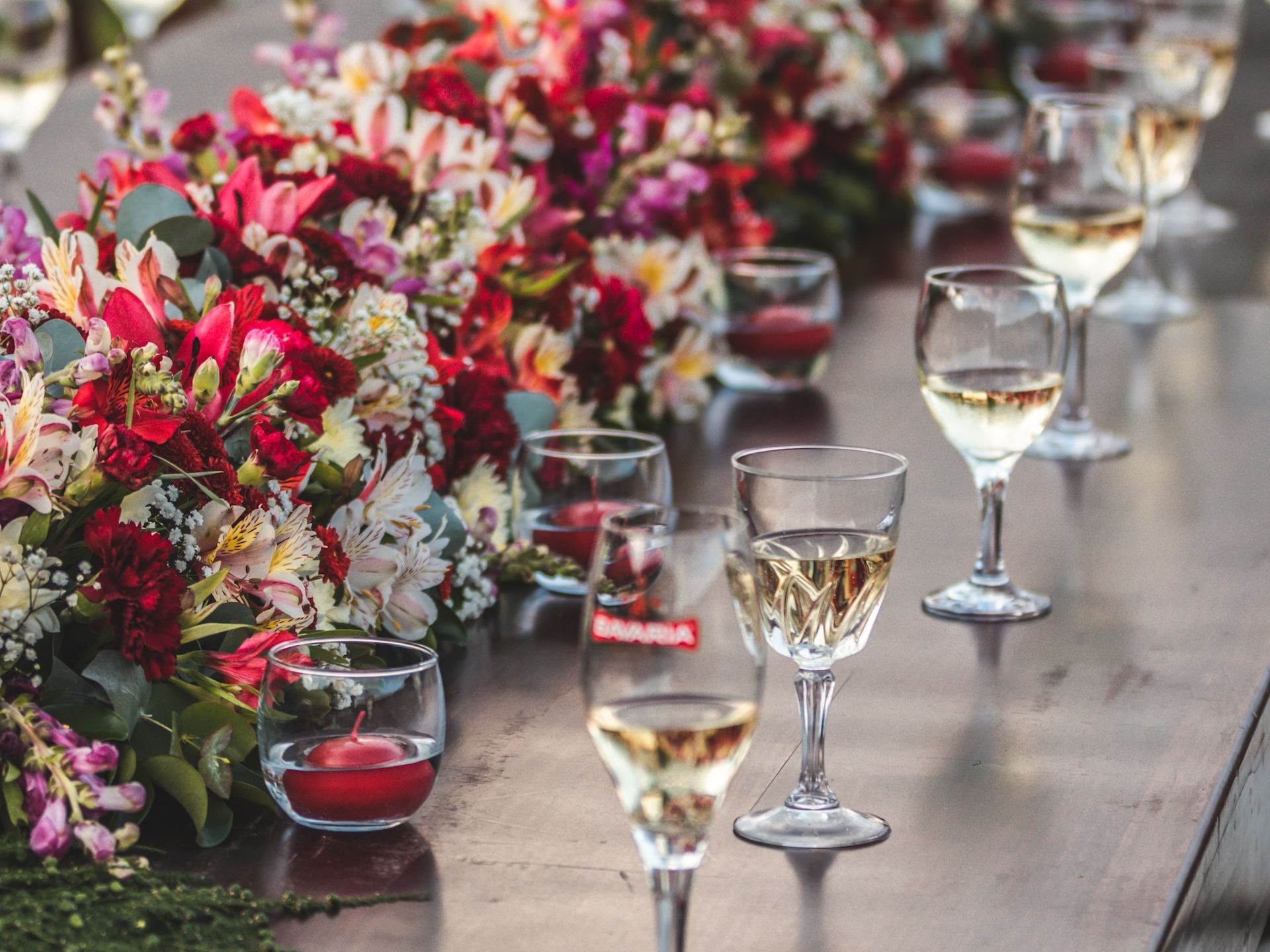 A decorated wedding table.