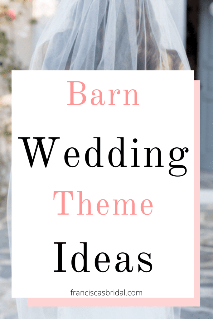 A photo of a bride at her wedding with text over the photo that says fall barn wedding ideas.