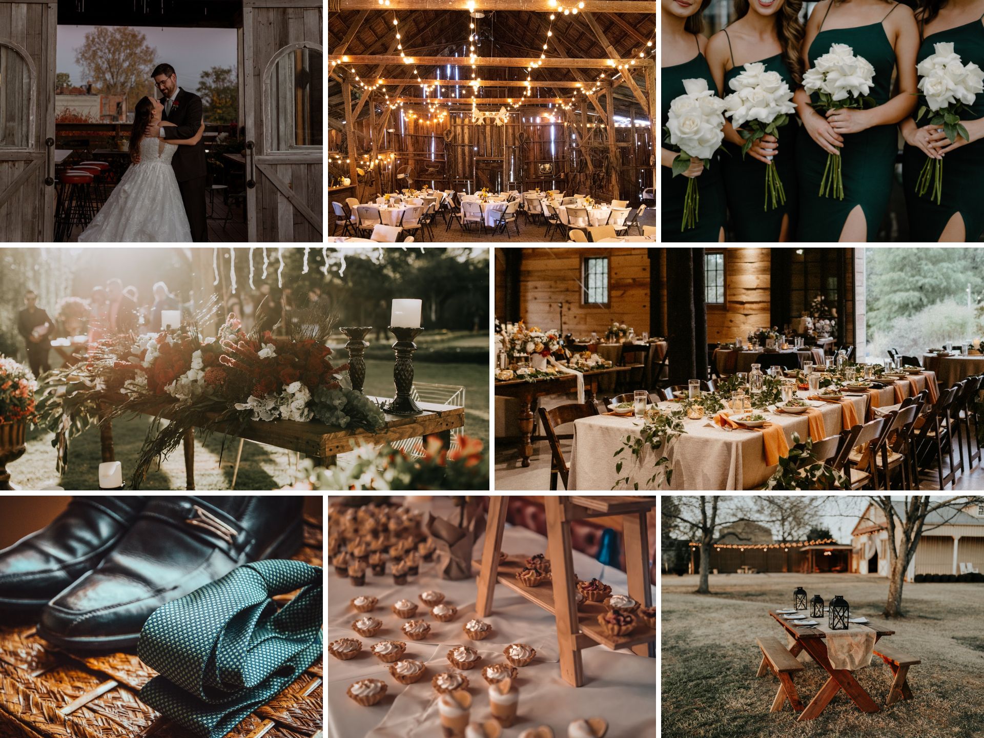 A photo collage with fall wedding color ideas.