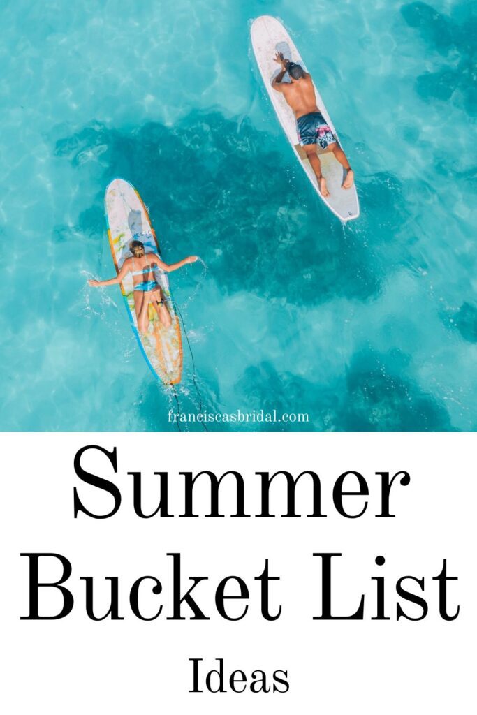 A photo of a couple surfing with text that says june summer date ideas.