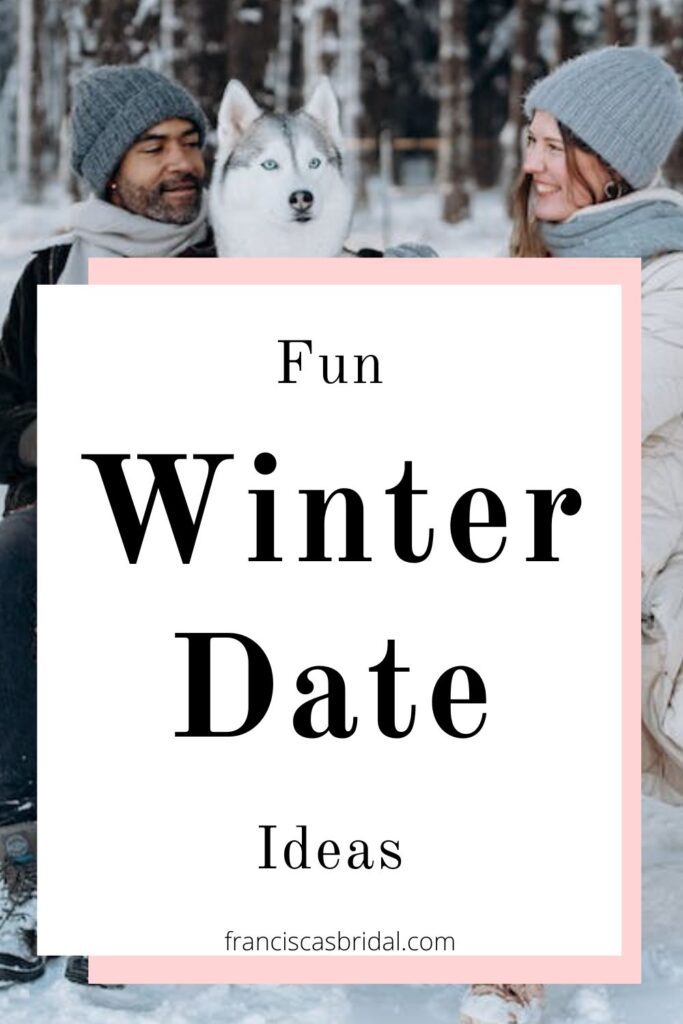 A couple sitting on an outdoor swing with text over the photo that says fun winter date ideas.