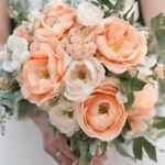A peach wedding bouquet.