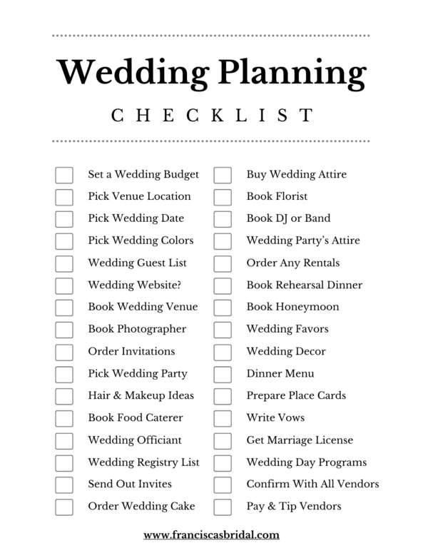 Sage green colored wedding planning monthly countdown checklist.