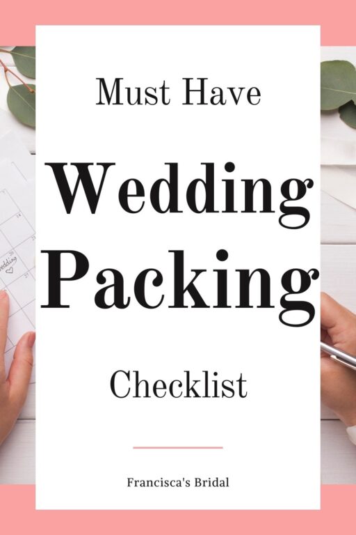 A bride writing down a checklist with text that says wedding day packing checklist.