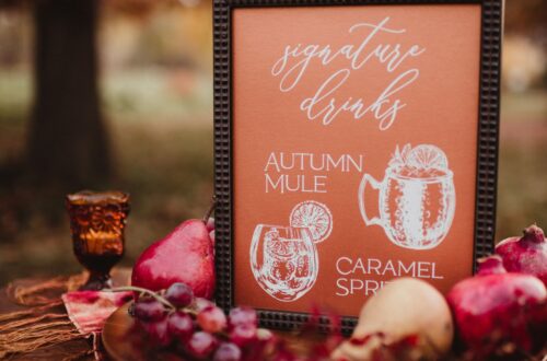 A wedding bar sign with drink options.