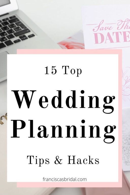 A wedding planning checklist with text top wedding planning tips.