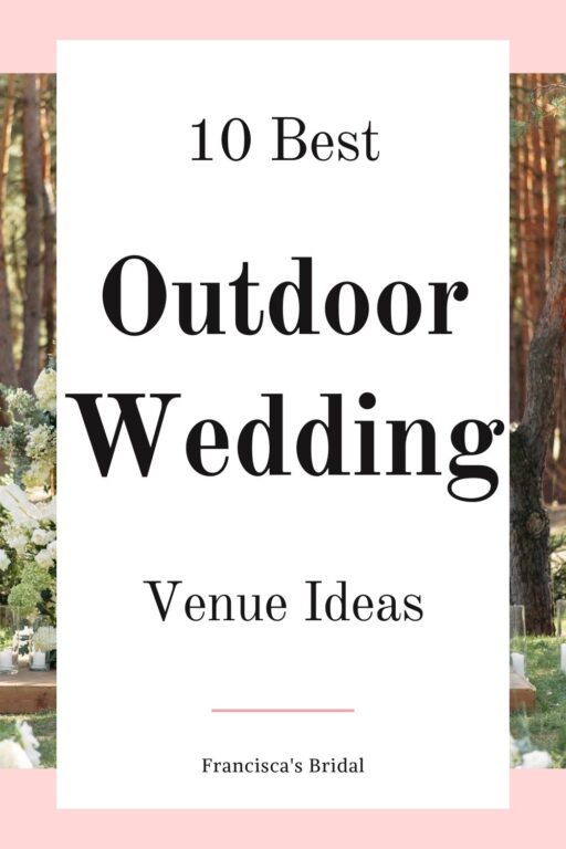 A wedding in the forest with text that says best outdoor wedding venue ideas.