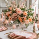 A peach and pink wedding table