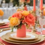 A coral and yellow wedding table