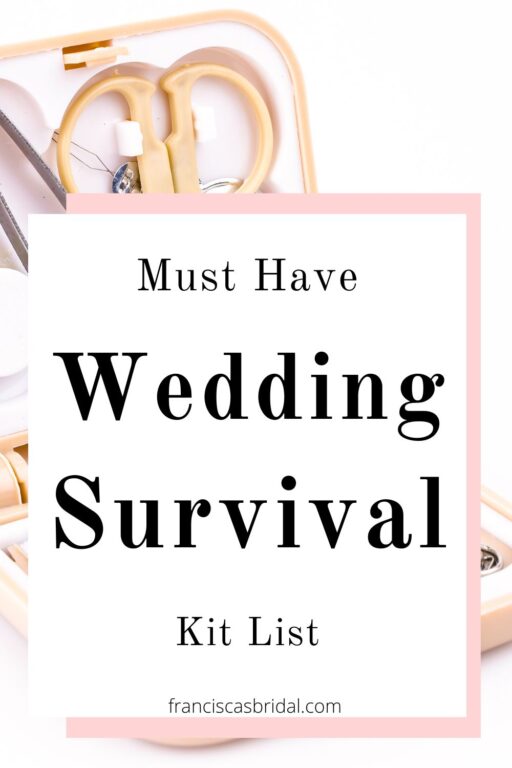 A mini sewing kit with text must have wedding day survival kit.