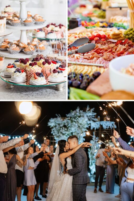 Wedding ideas like charcuterie tables and sparkler send offs.