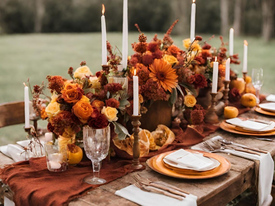 A photo with red, orange, and yellow wedding color ideas.