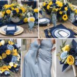 A photo collage with blue and yellow wedding colors.