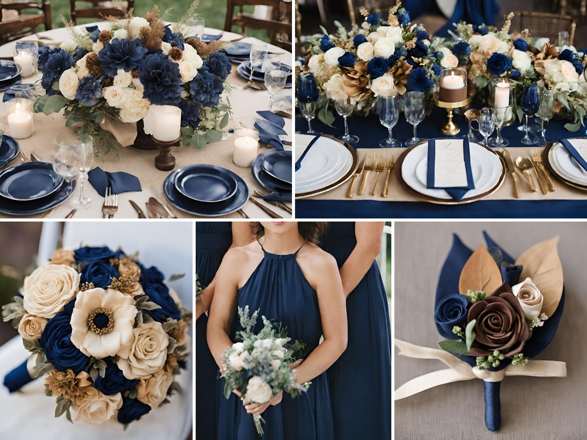 Navy Blue and Brown Wedding Color Ideas With Tan and Gold