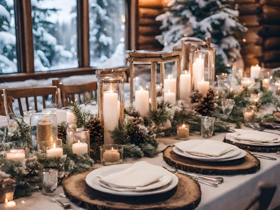 A cabin winter wedding table.