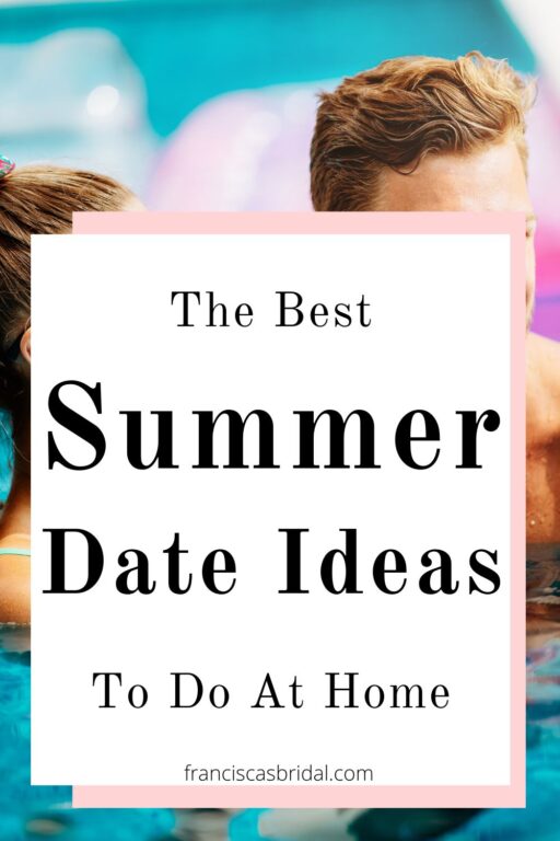 A couple swimming in a pool with text best at home summer date ideas for couples.