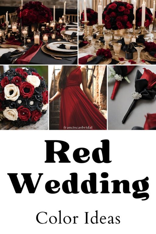 A photo collage of red and black wedding colors.