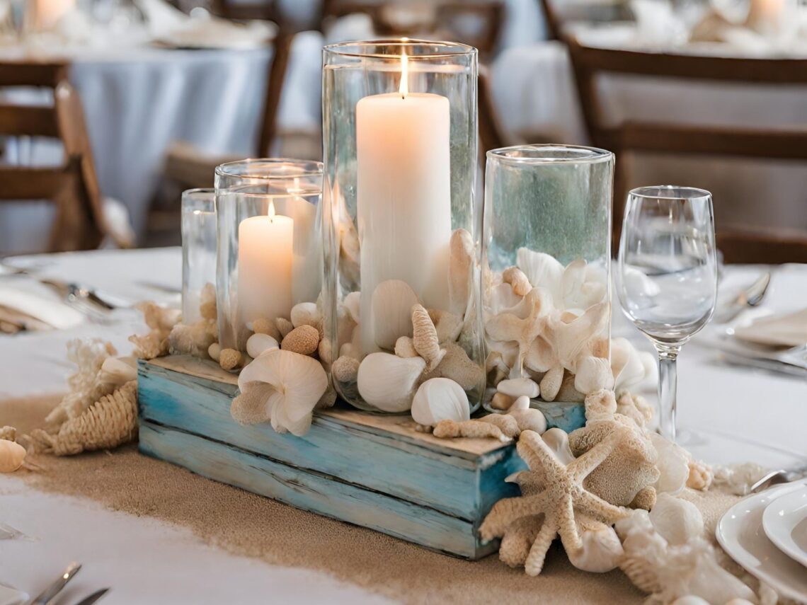 A beach themed wedding table.