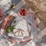 A beach picnic with text summer themed virtual date ideas.