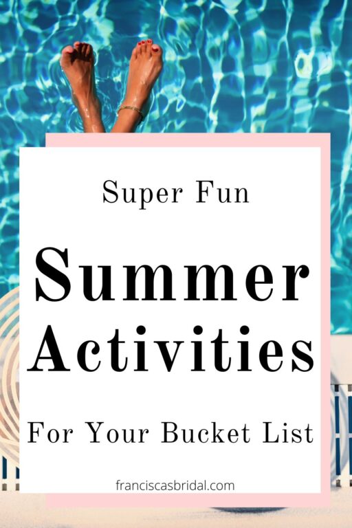 A girl tanning at the pool with text fun summer bucket list ideas.