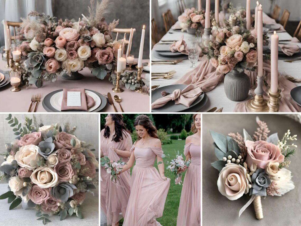 Dusty Pink Wedding Color Ideas With Grey and Beige Accents