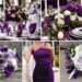 A photo collage of purple and white wedding color ideas.