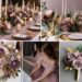 A photo collage of mauve and gold wedding color ideas.