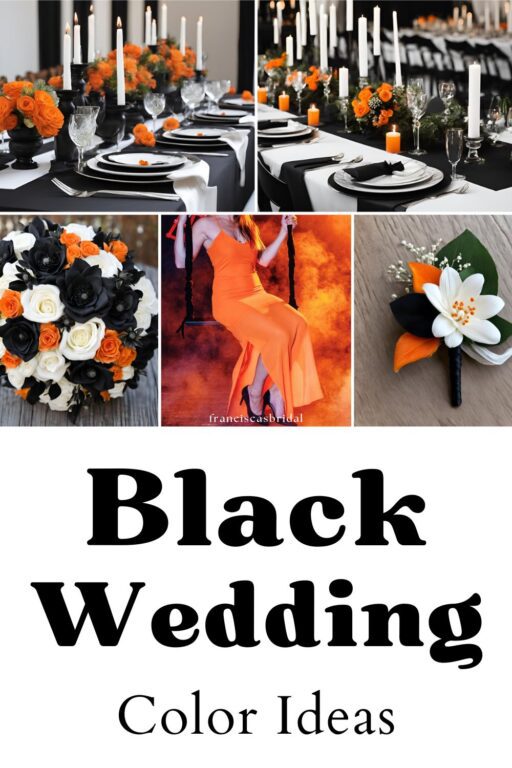 A photo collage of black and white wedding ideas.