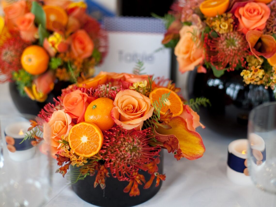 An orange wedding bouquet.