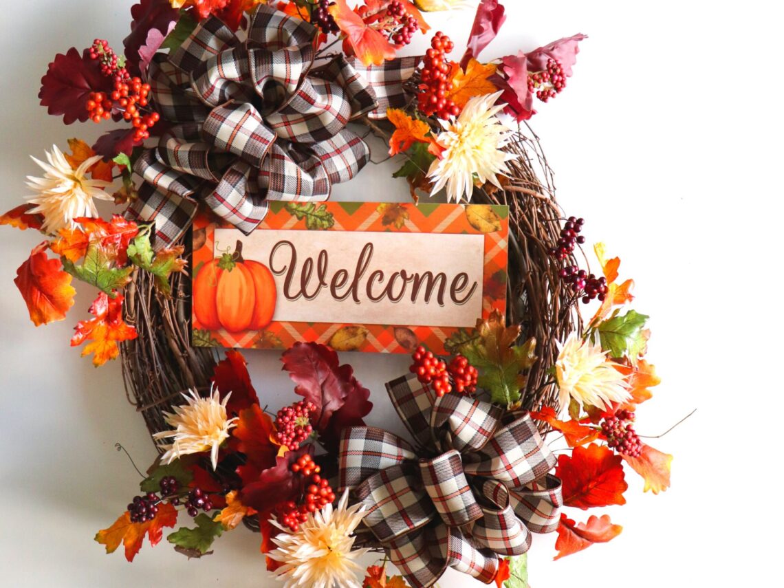 A diy fall welcome wreath.