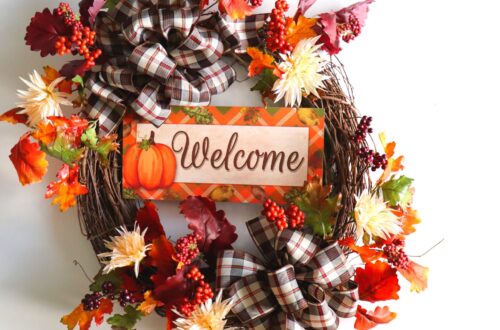 A diy fall welcome wreath.