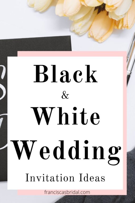 A table with a black save the date card and text black and white wedding invitation ideas.