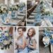 A photo collage of powder blue and white wedding color ideas.