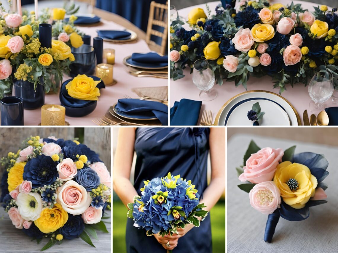 Navy Wedding Color Ideas With Yellow and Pink Accents