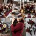 A photo collage of wine red, grey, and gold wedding color ideas.