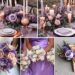 A photo collage of lavender purple and rose gold wedding color ideas.