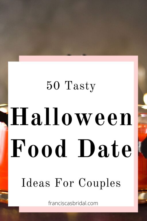 Two halloween cocktails with the text tasty halloween food date ideas.