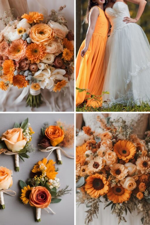 A photo collage or orange sunrise themed wedding color ideas.