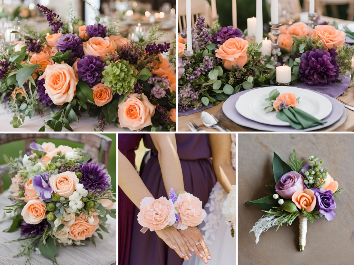 Peach and Purple Wedding Color Ideas With Green Accents