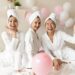 3 bridesmaids at a spa themed bridal shower party.