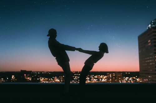 A couple dancing in the dark.