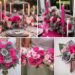 A photo collage of hot pink and ash grey wedding color ideas.