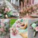 A photo collage of pink, mint green, and lavender wedding color ideas.