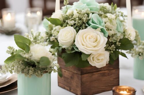 A mint green wedding table centerpiece.