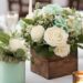 A mint green wedding table centerpiece.