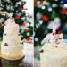 A christmas themed wedding with an ornament decorated Christmas tree.