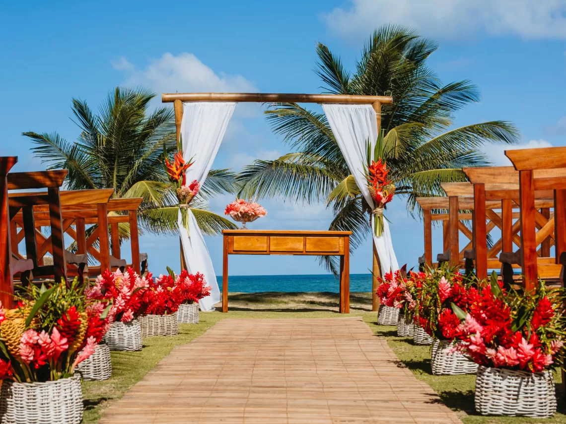 A tropical themed beach wedding.